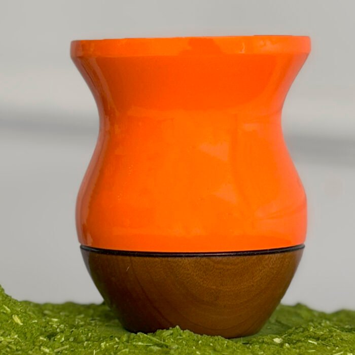 Cuia de madeira bicolor laranja